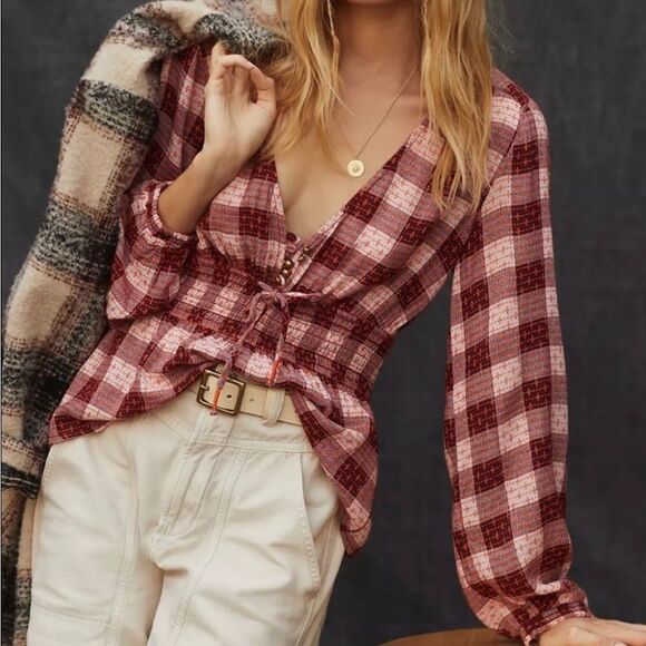NWT Anthropologie Pilcro Deep-V Neck
Plaid Blouse Top Size L - Picture 4 of 10